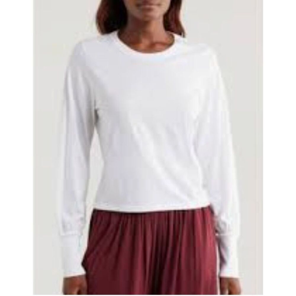 New Lunya Organic Pima Cotton Long Sleeve Lounge Tee Blouson Sleeve White Large